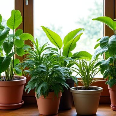 A collection of seasonal potted plants.