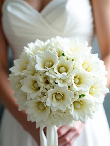 Elegant white wedding bouquet.